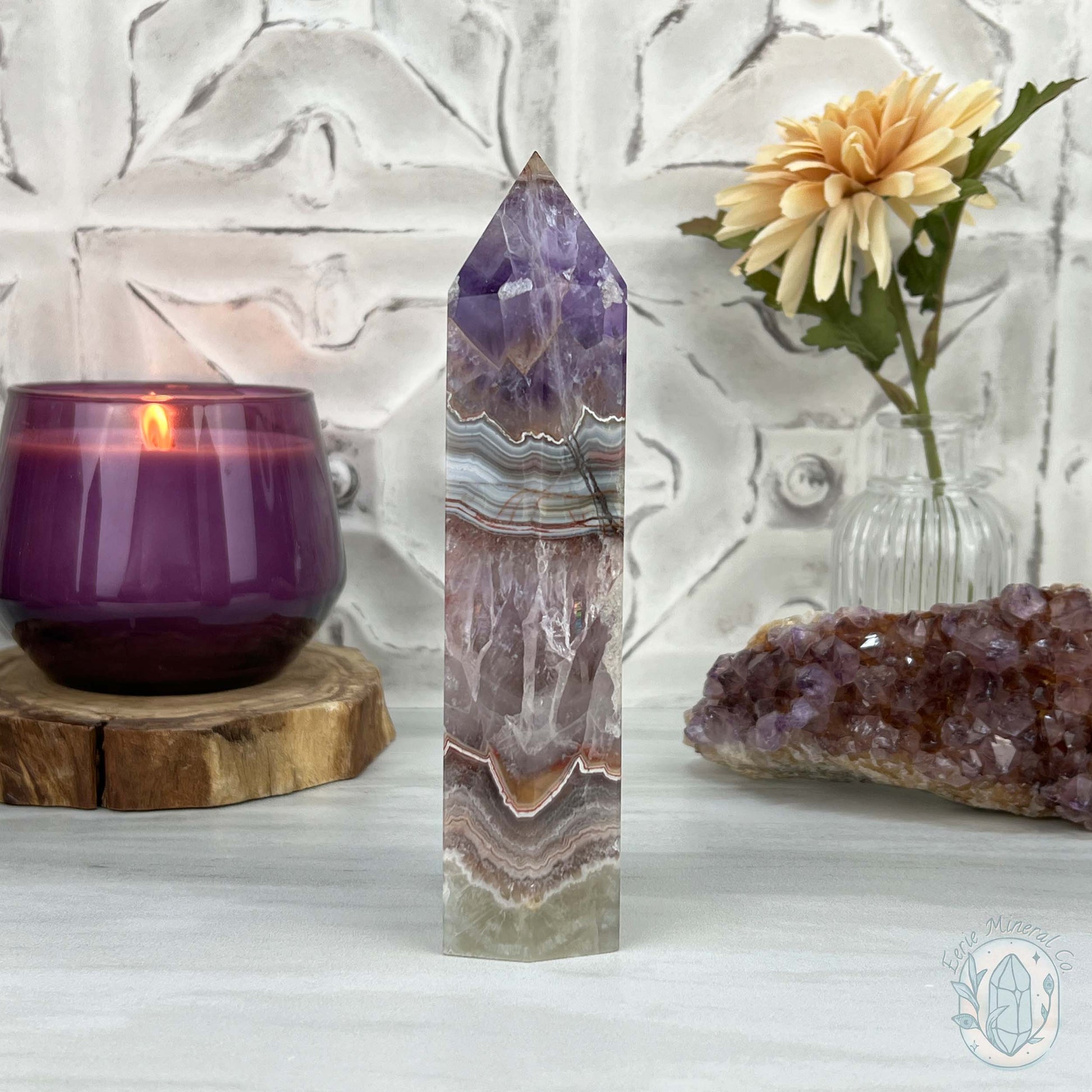 NEW MATERIAL - Amethyst with Crazy Lace Agate Tower
