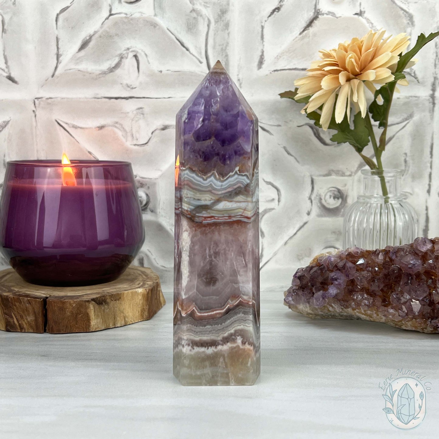 NEW MATERIAL - Amethyst with Crazy Lace Agate Tower