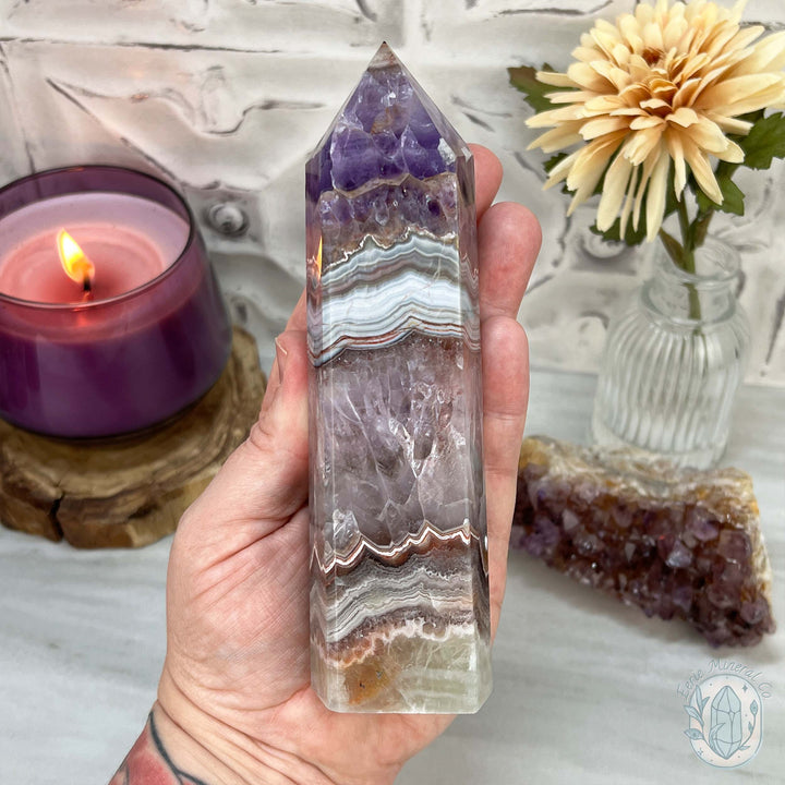 NEW MATERIAL - Amethyst with Crazy Lace Agate Tower