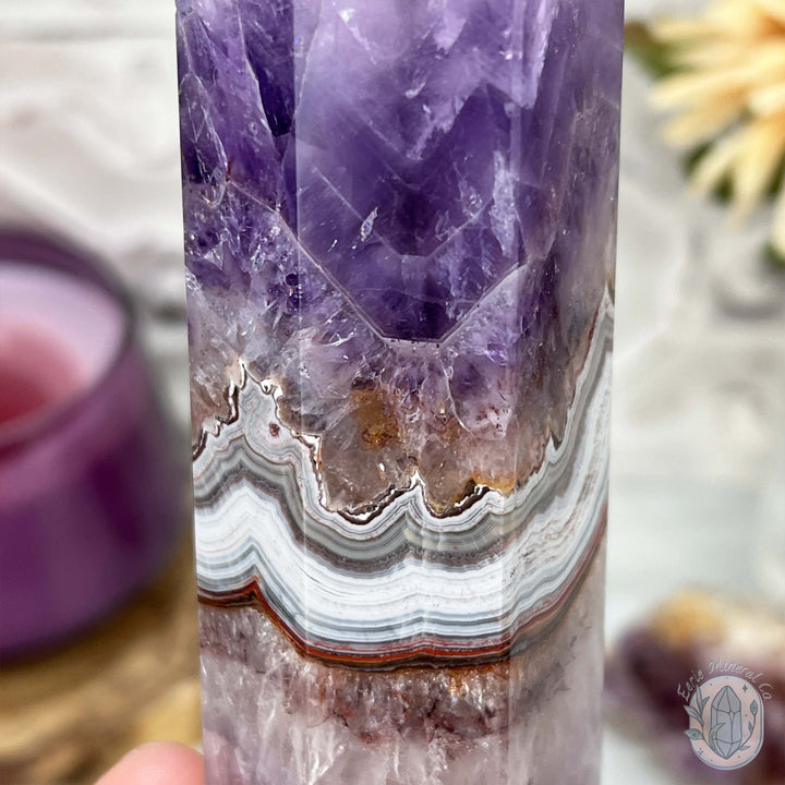 Amethyst with Crazy Lace Agate Tower