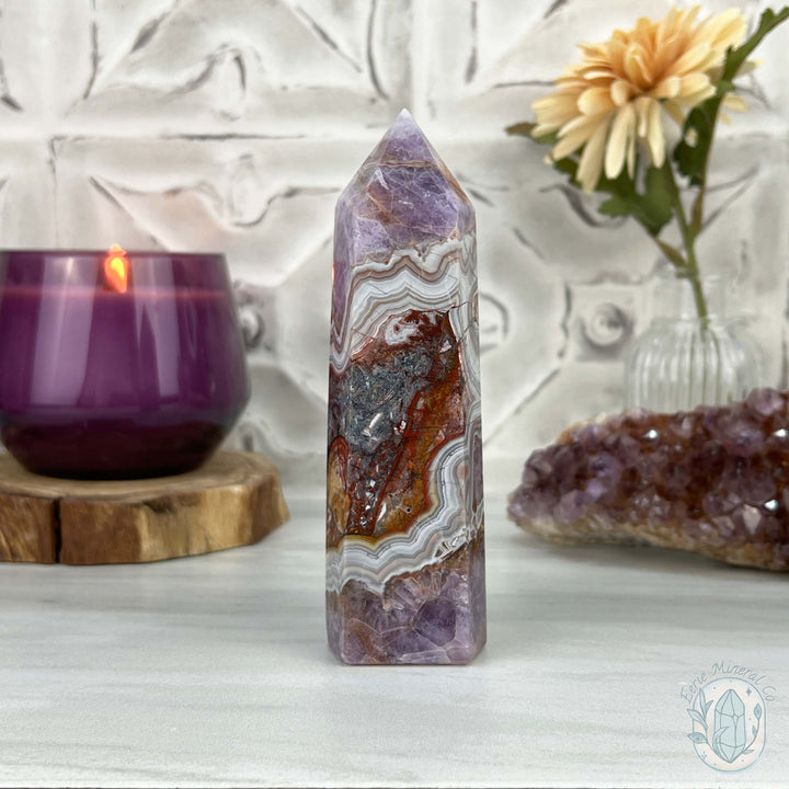 NEW MATERIAL - Amethyst with Crazy Lace Agate Tower