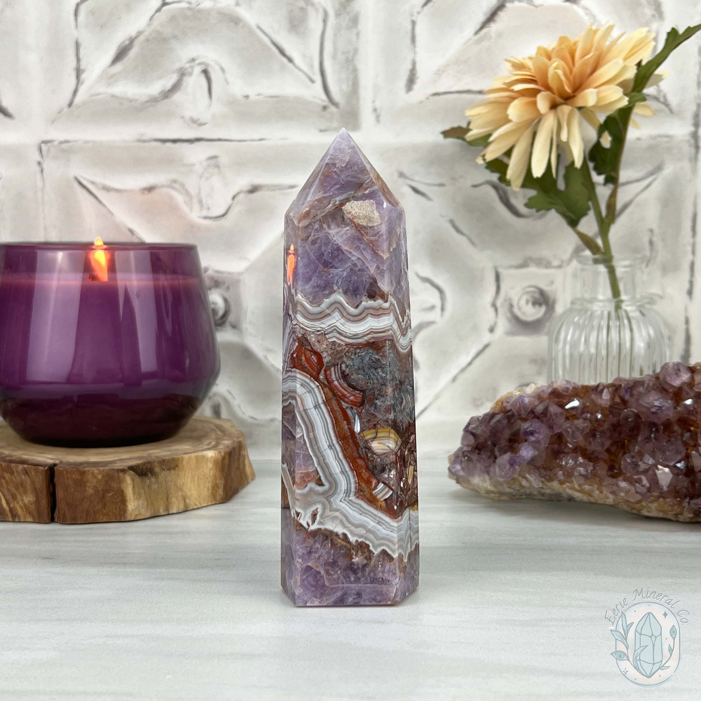 NEW MATERIAL - Amethyst with Crazy Lace Agate Tower