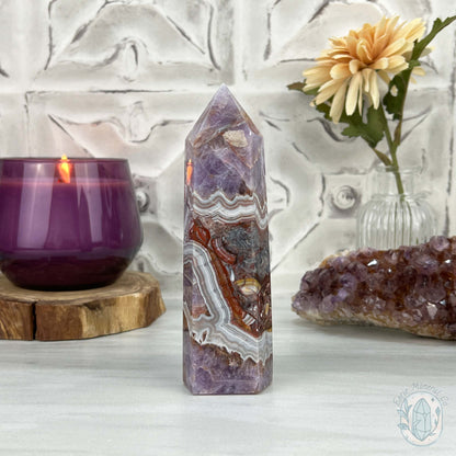 NEW MATERIAL - Amethyst with Crazy Lace Agate Tower