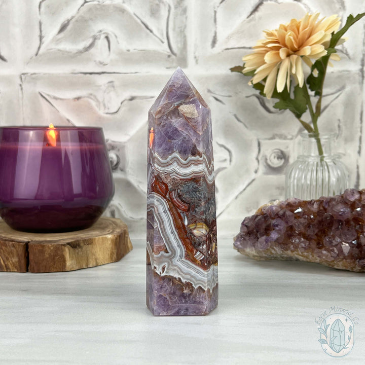 NEW MATERIAL - Amethyst with Crazy Lace Agate Tower