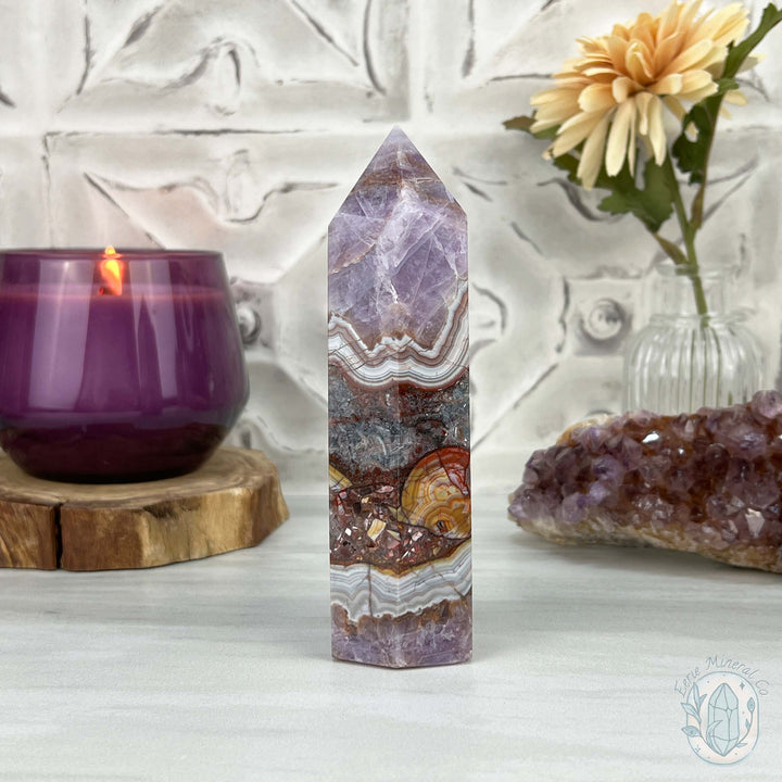 NEW MATERIAL - Amethyst with Crazy Lace Agate Tower