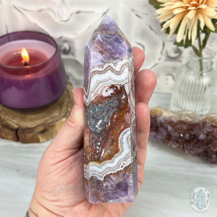 NEW MATERIAL - Amethyst with Crazy Lace Agate Tower