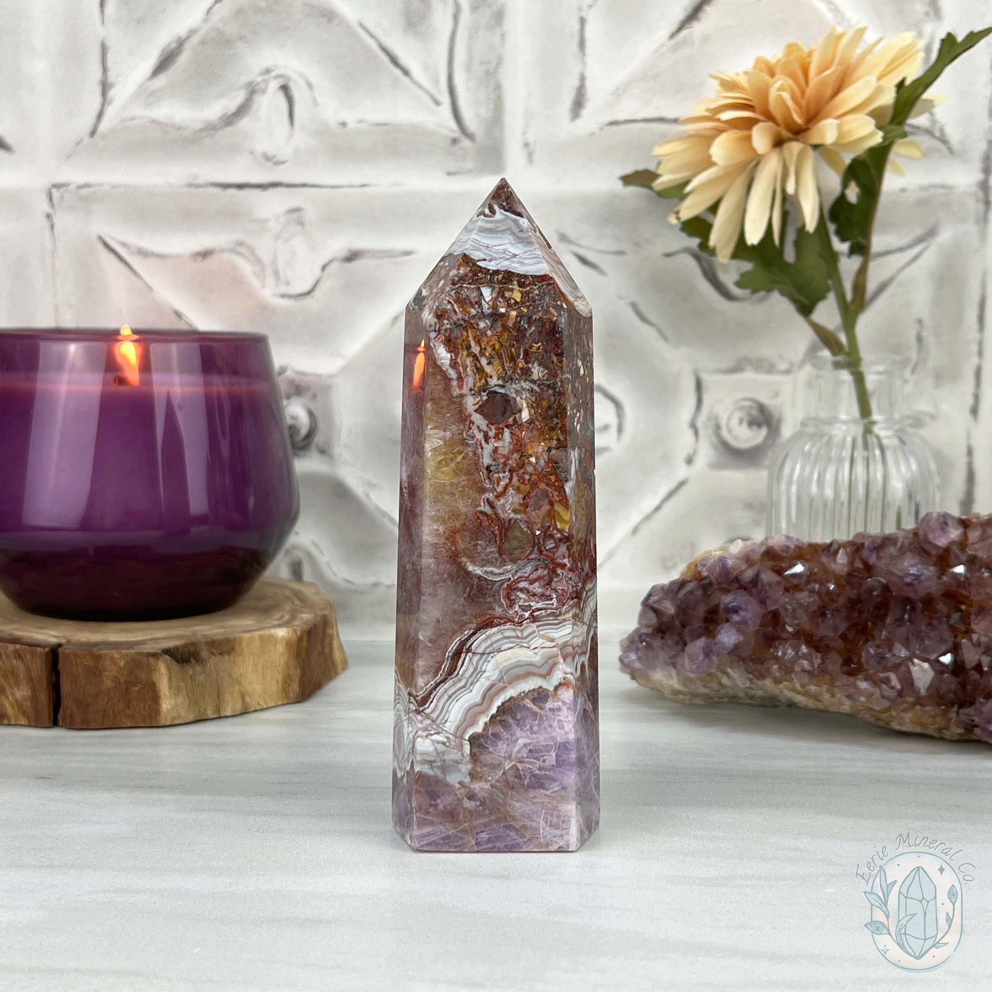 Amethyst with Crazy Lace Agate Tower
