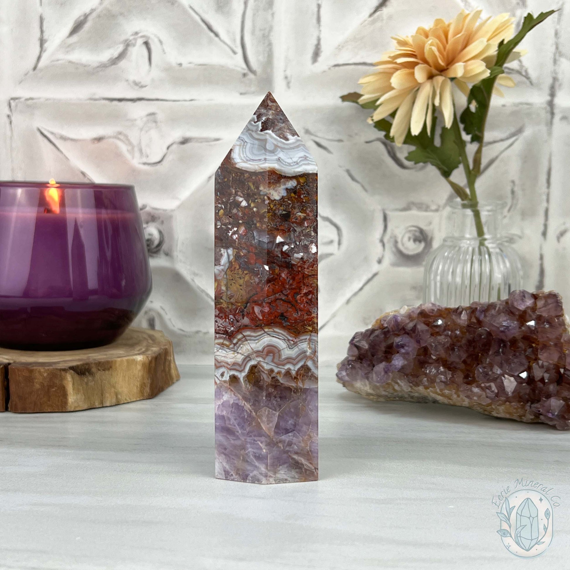 Amethyst with Crazy Lace Agate Tower