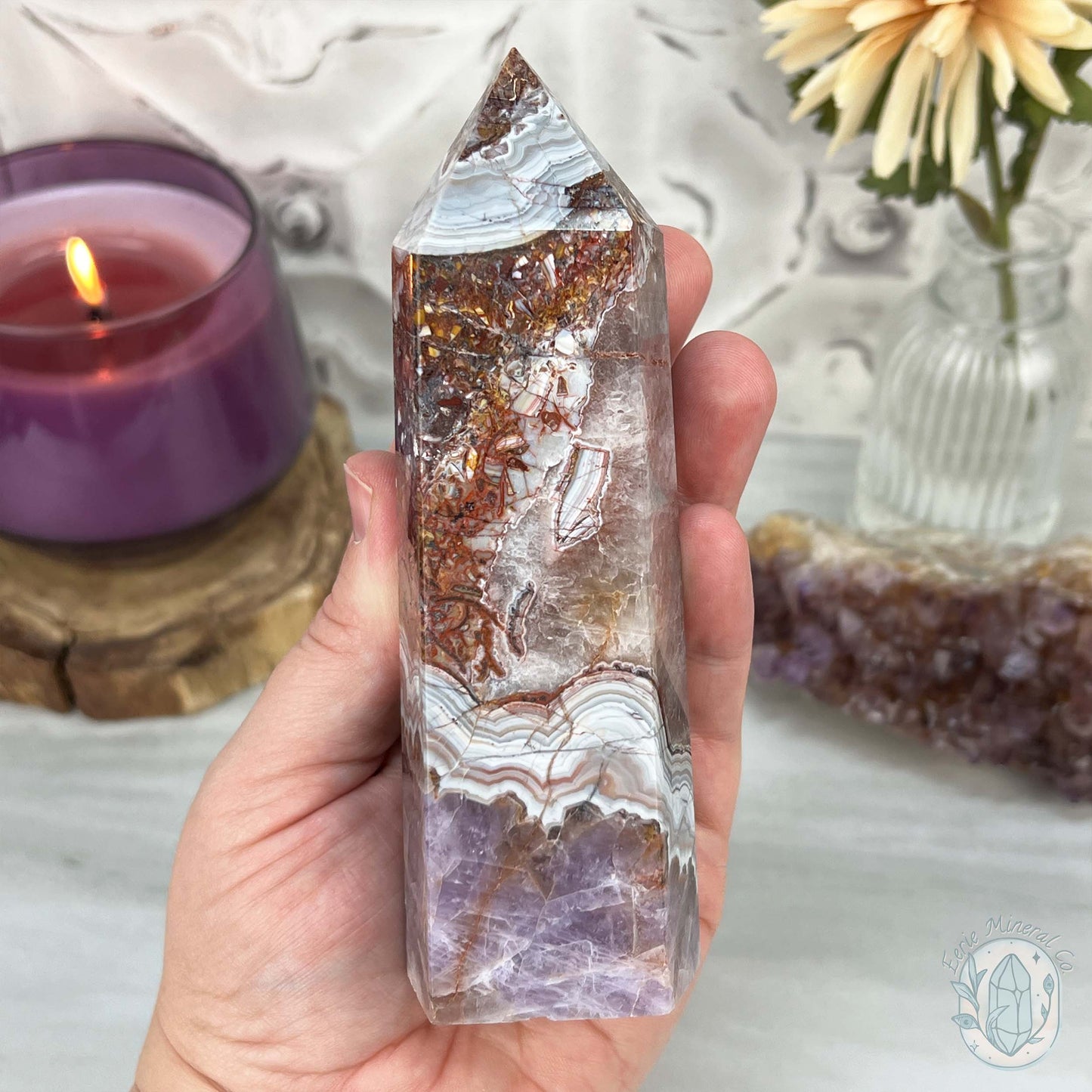 Amethyst with Crazy Lace Agate Tower