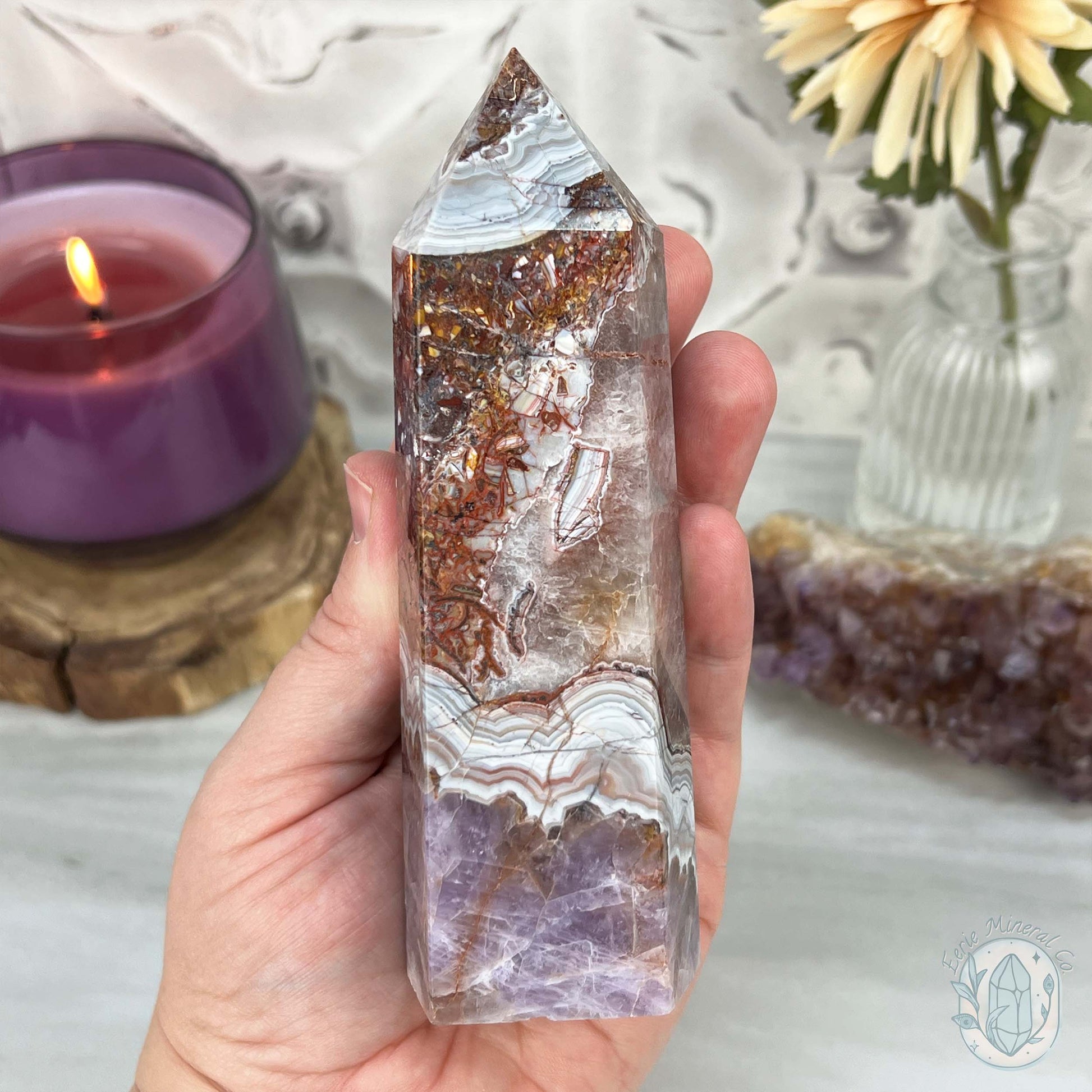 Amethyst with Crazy Lace Agate Tower