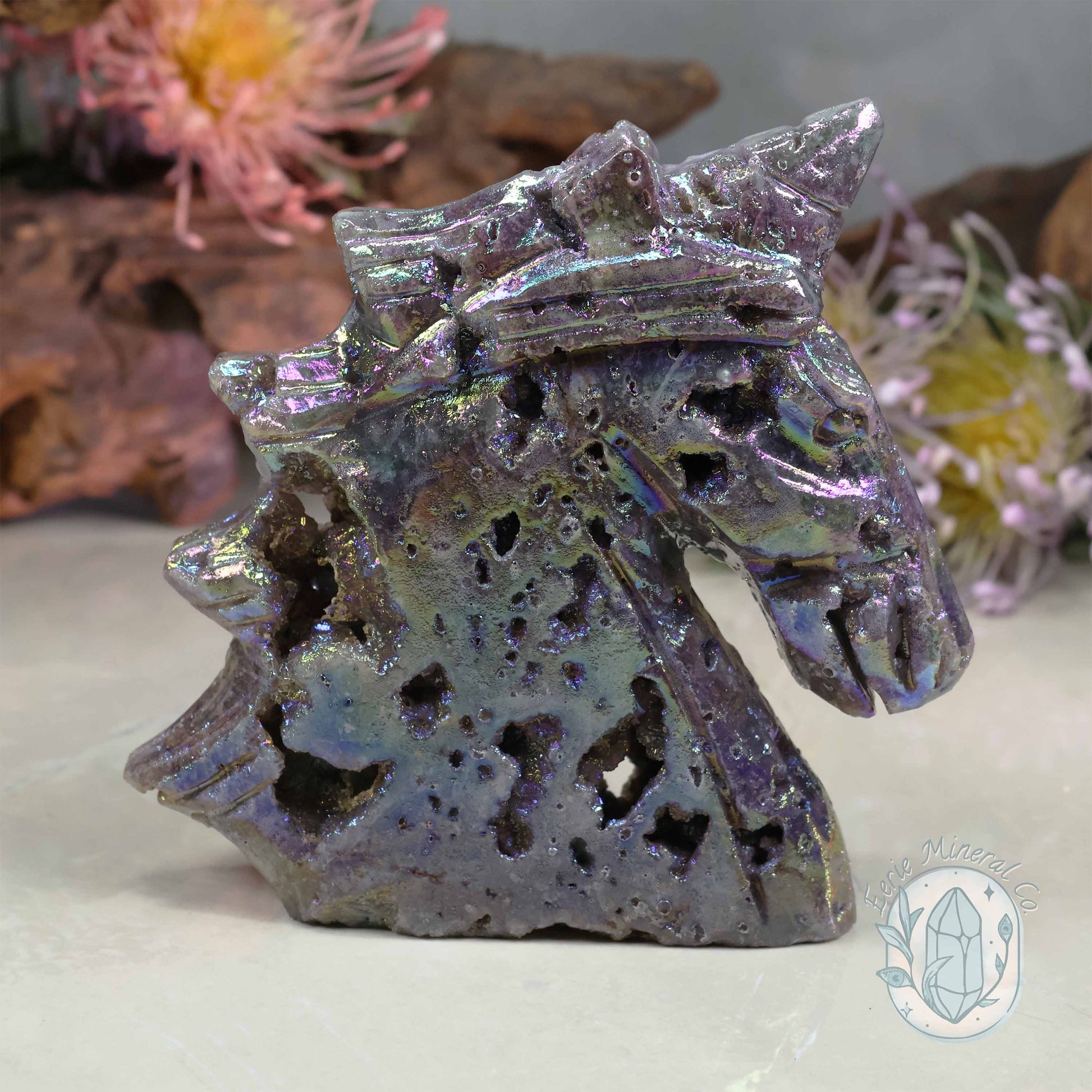 Rainbow Angel Aura Sphalerite Unicorn Carving