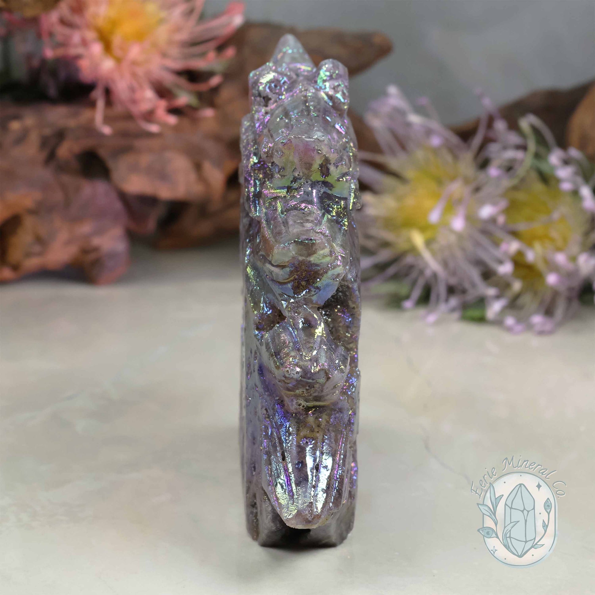 Rainbow Angel Aura Sphalerite Unicorn Carving