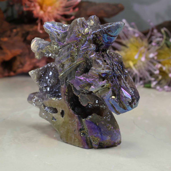 Rainbow Angel Aura Sphalerite Unicorn Carving