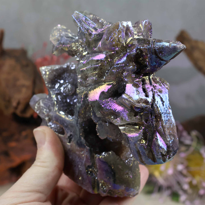 Rainbow Angel Aura Sphalerite Unicorn Carving