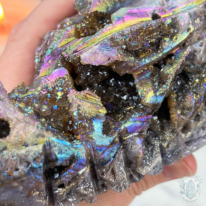 Rainbow Aura Sphalerite Dragon's Head Skull Carving