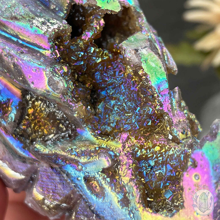 Rainbow Aura Sphalerite Dragon's Head Skull Carving