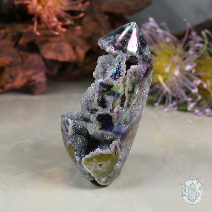 Rainbow Aura Sphalerite with Druzy Quartz Freeform