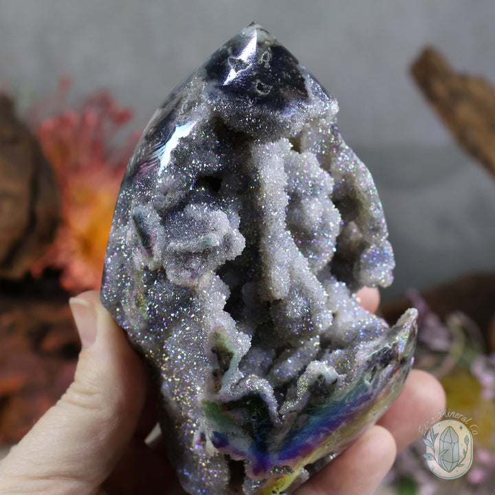 Rainbow Aura Sphalerite with Druzy Quartz Freeform