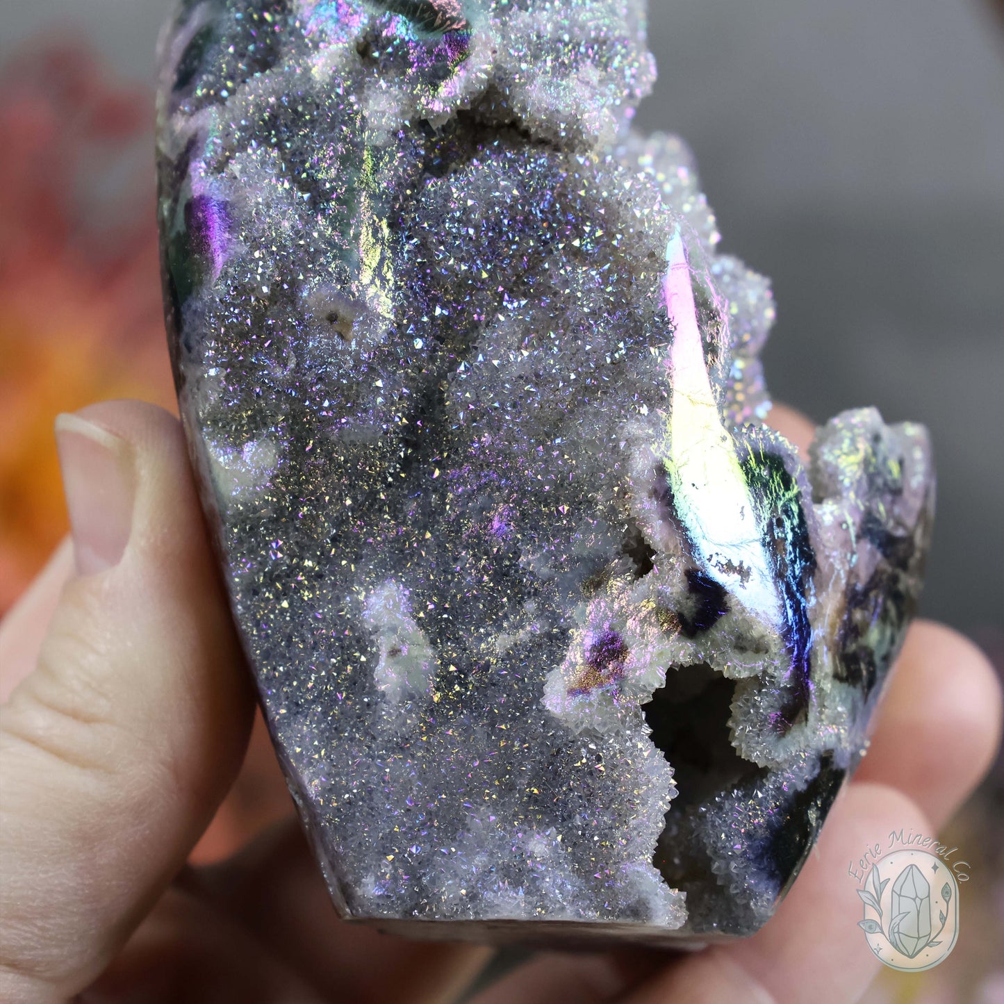 Rainbow Aura Sphalerite with Druzy Quartz Freeform