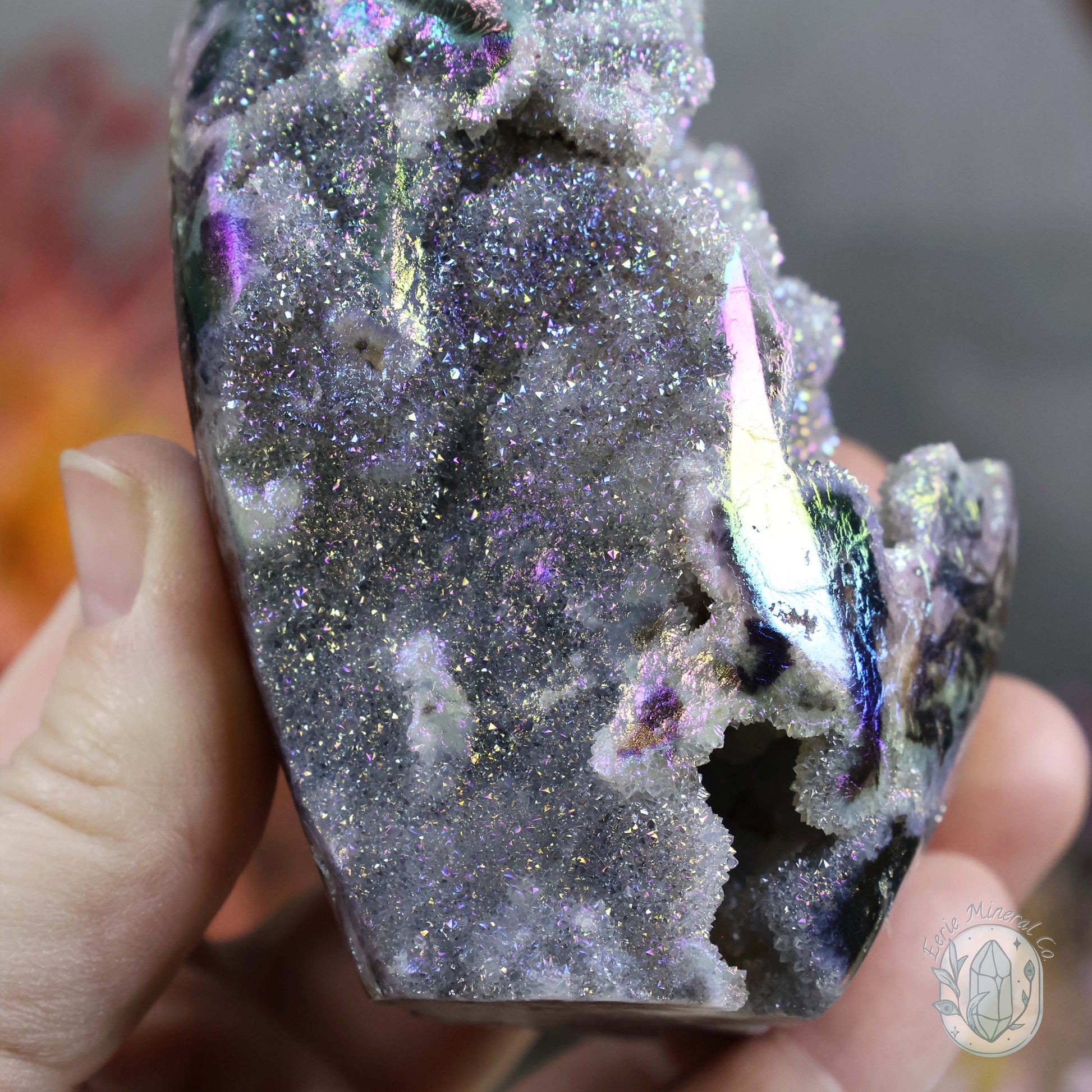 Rainbow Aura Sphalerite with Druzy Quartz Freeform