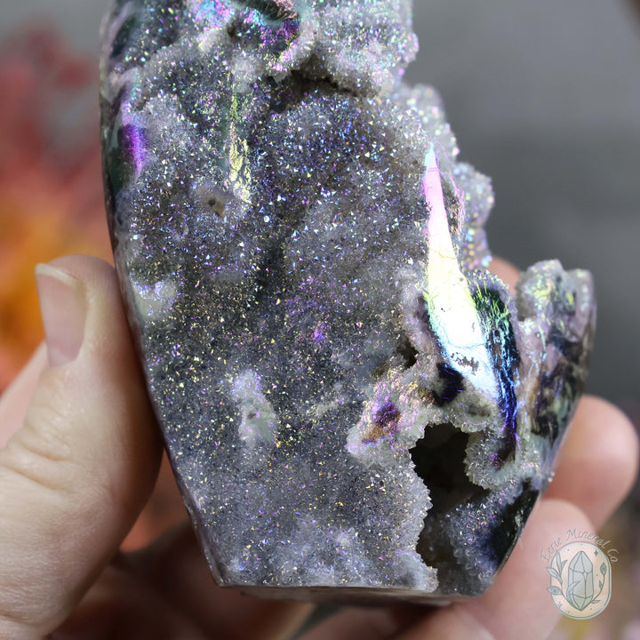 Rainbow Aura Sphalerite with Druzy Quartz Freeform