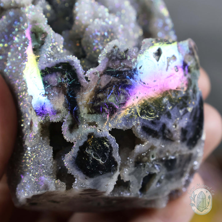 Rainbow Aura Sphalerite with Druzy Quartz Freeform