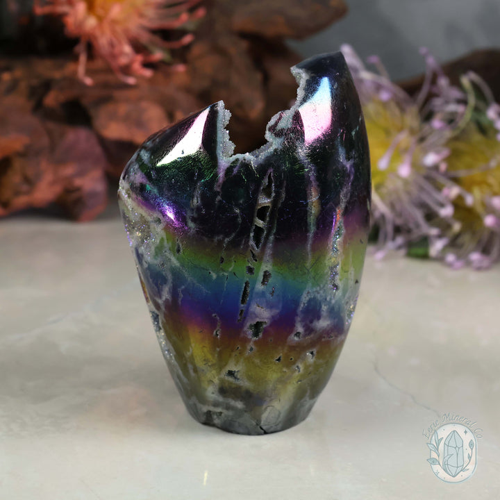 Rainbow Aura Sphalerite with Druzy Quartz Freeform