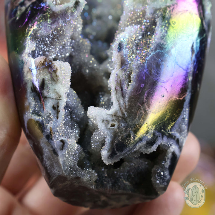 Rainbow Aura Sphalerite with Druzy Quartz Freeform