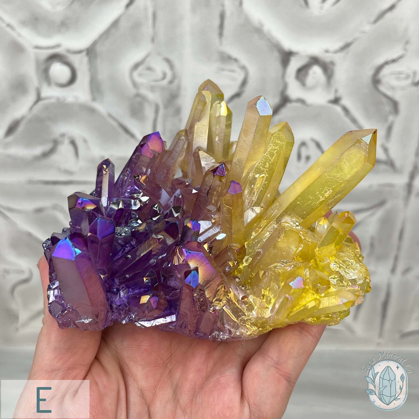 Purple & Yellow Aura Clear Quartz Crystal Clusters