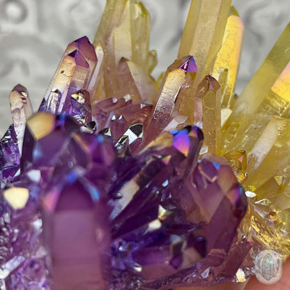 Purple & Yellow Aura Clear Quartz Crystal Clusters