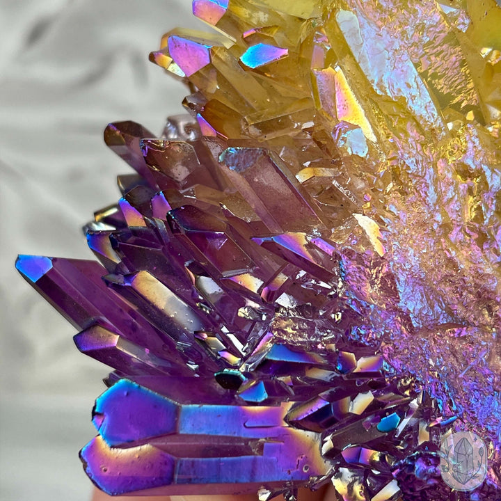 Purple & Yellow Aura Clear Quartz Crystal Clusters
