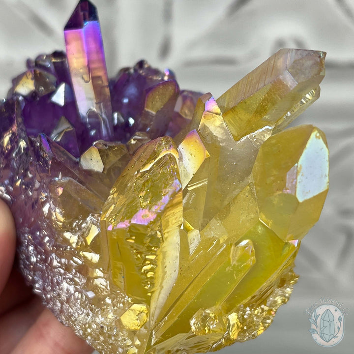 Purple & Yellow Aura Clear Quartz Crystal Clusters