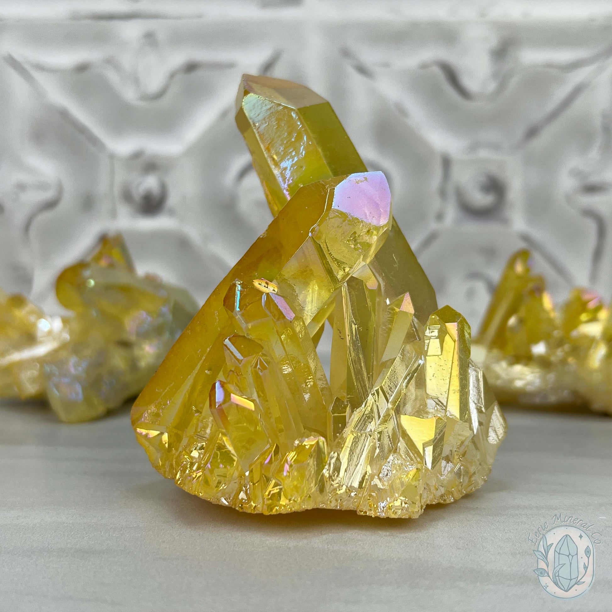 Yellow Aura Clear Quartz Crystal Clusters