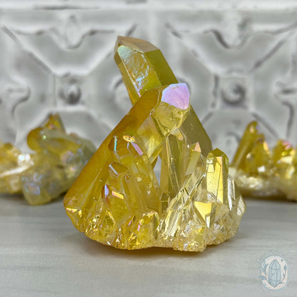 Yellow Aura Clear Quartz Crystal Clusters