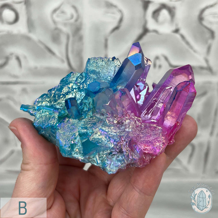 Blue & Pink Aura Clear Quartz Crystal Clusters