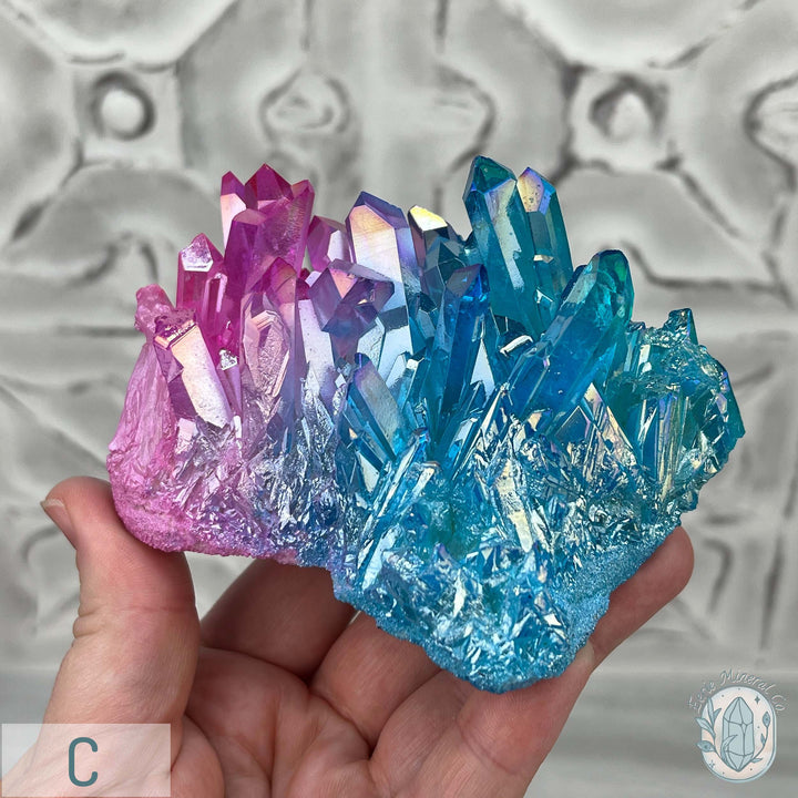 Blue & Pink Aura Clear Quartz Crystal Clusters