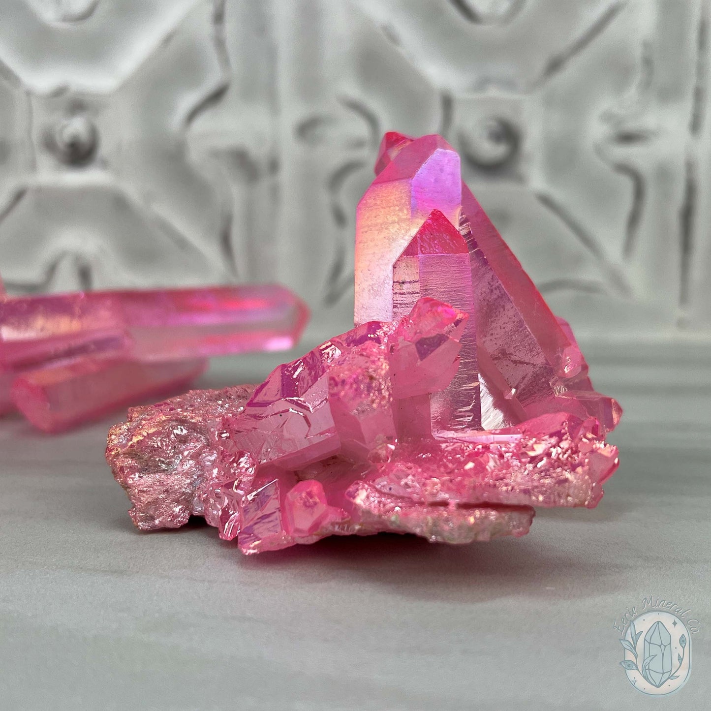 Pink Aura Clear Quartz Crystal Clusters