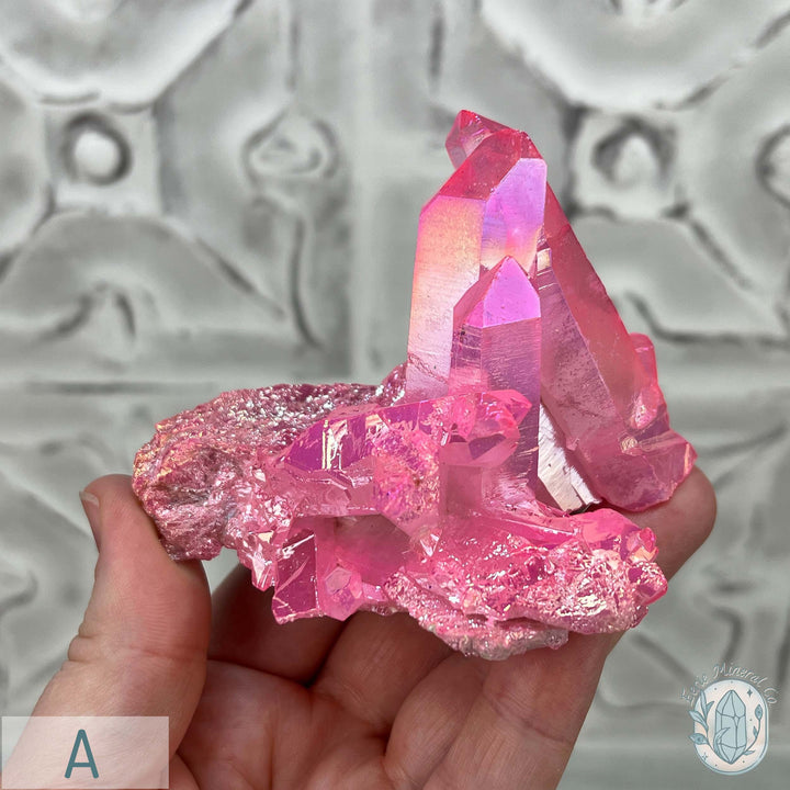 Pink Aura Clear Quartz Crystal Clusters