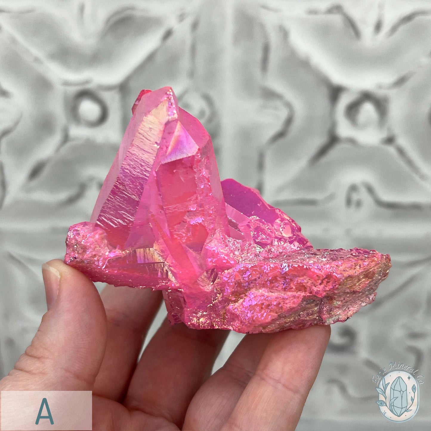 Pink Aura Clear Quartz Crystal Clusters