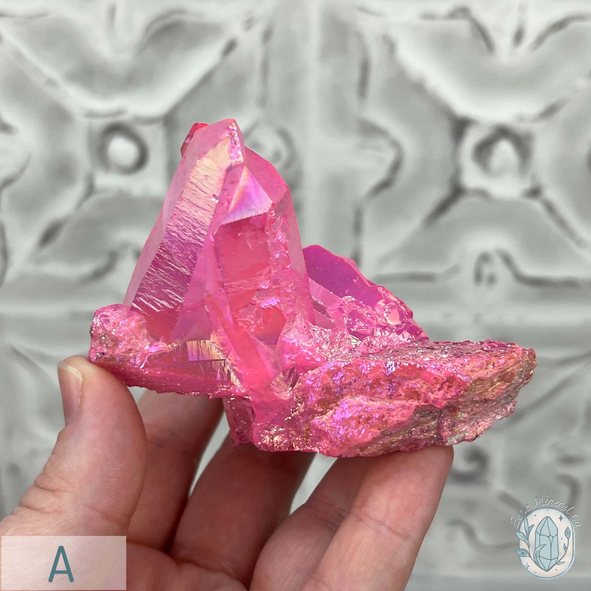 Pink Aura Clear Quartz Crystal Clusters