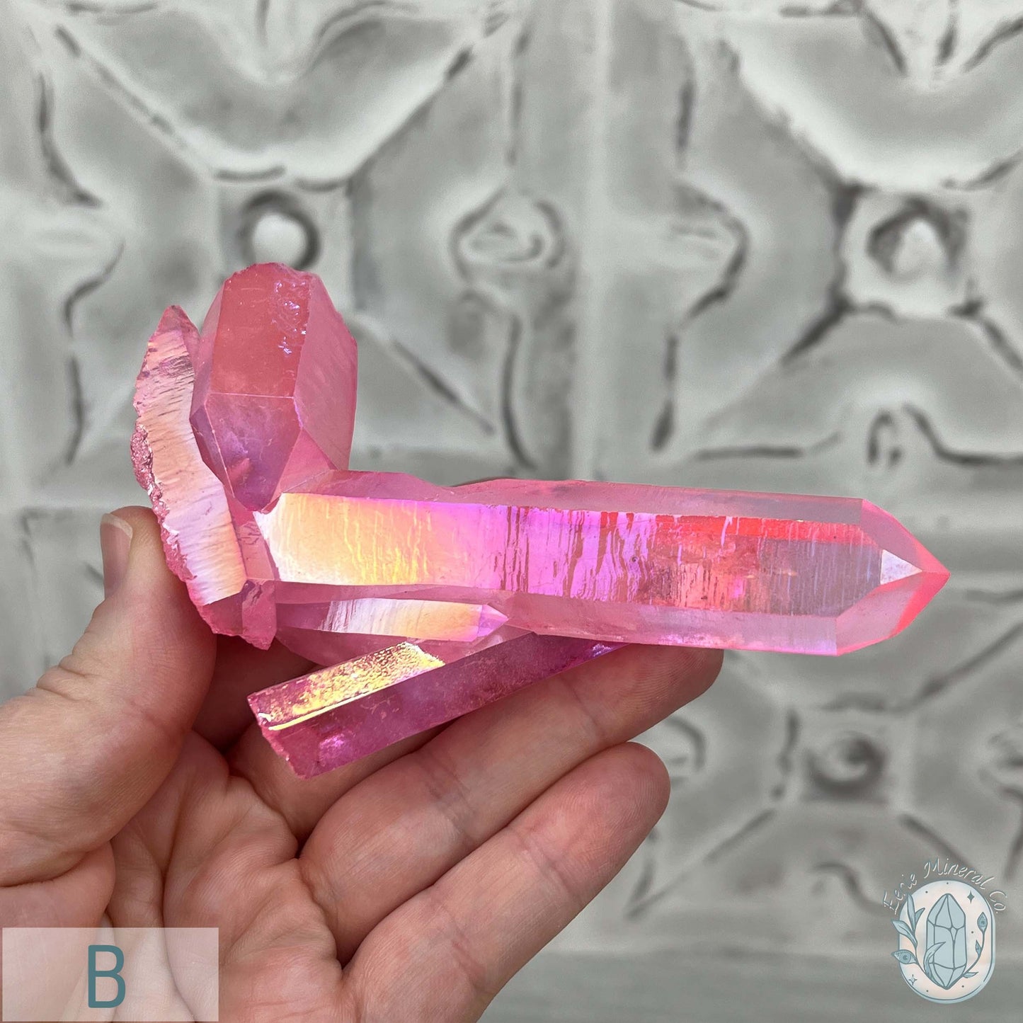 Pink Aura Clear Quartz Crystal Clusters