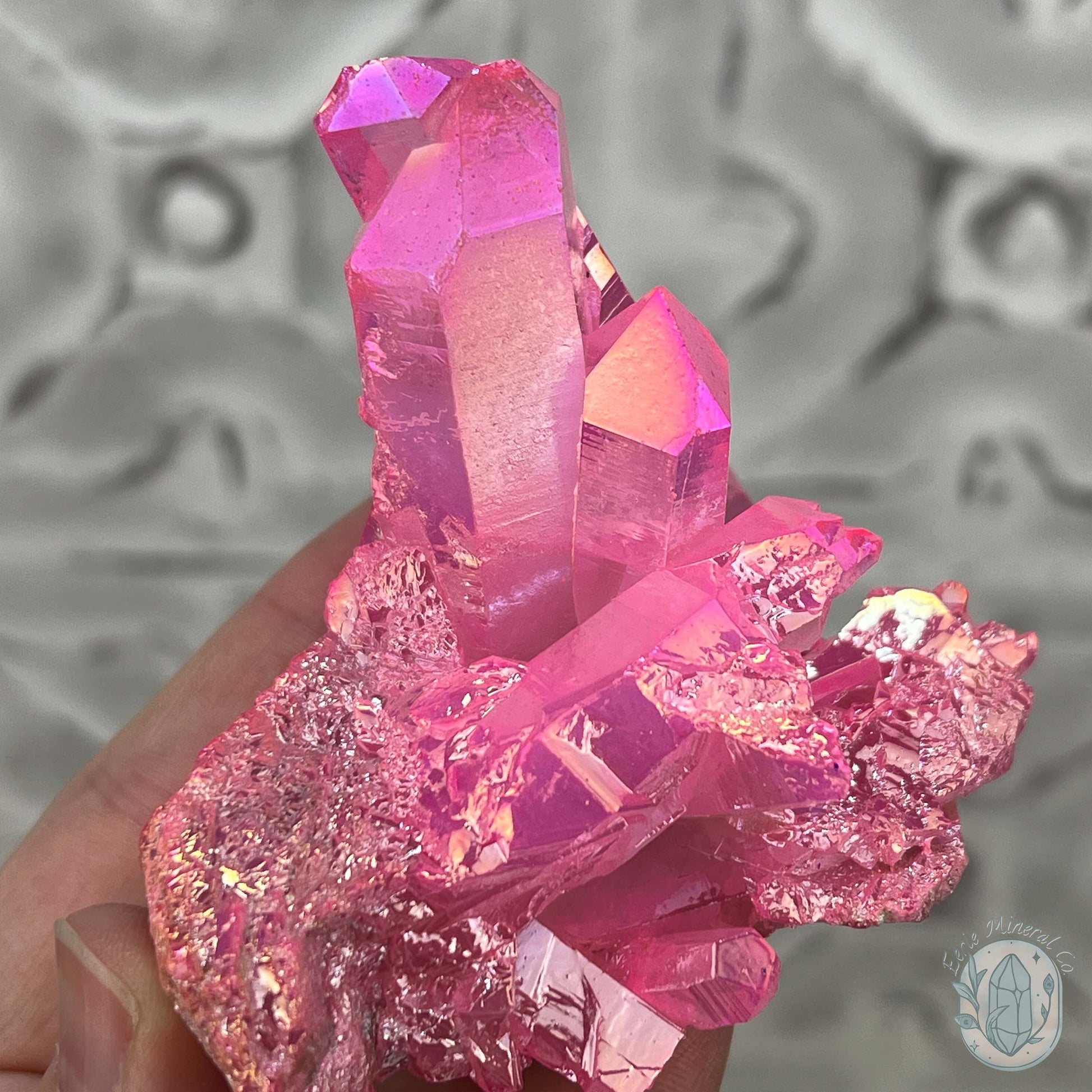 Pink Aura Clear Quartz Crystal Clusters