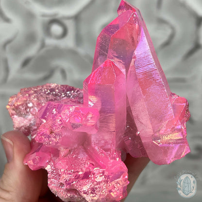 Pink Aura Clear Quartz Crystal Clusters