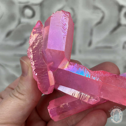 Pink Aura Clear Quartz Crystal Clusters