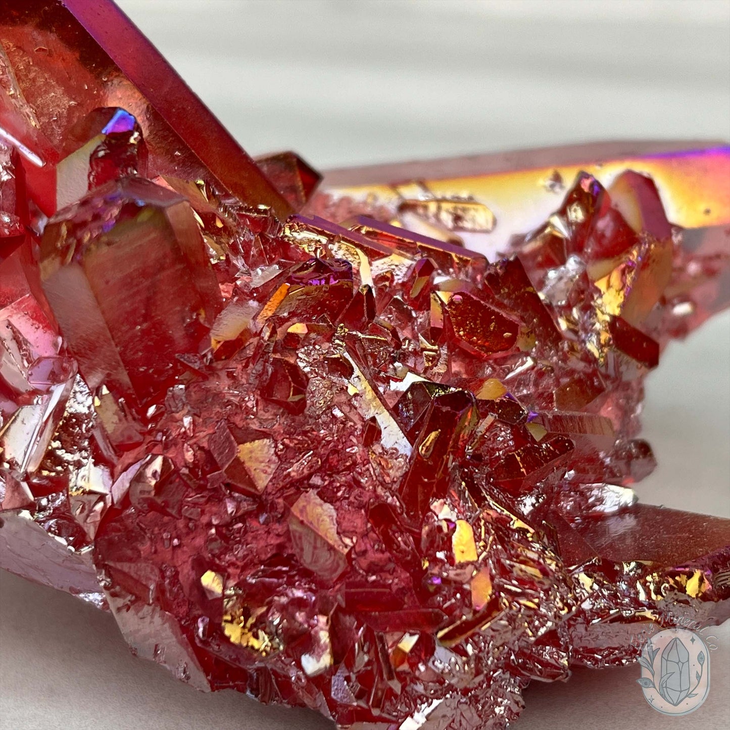 Red Rainbow Aura Clear Quartz Crystal Clusters