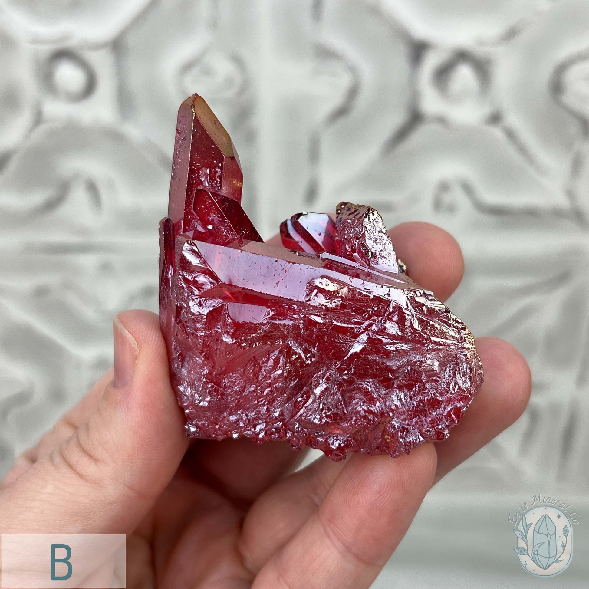 Red Rainbow Aura Clear Quartz Crystal Clusters