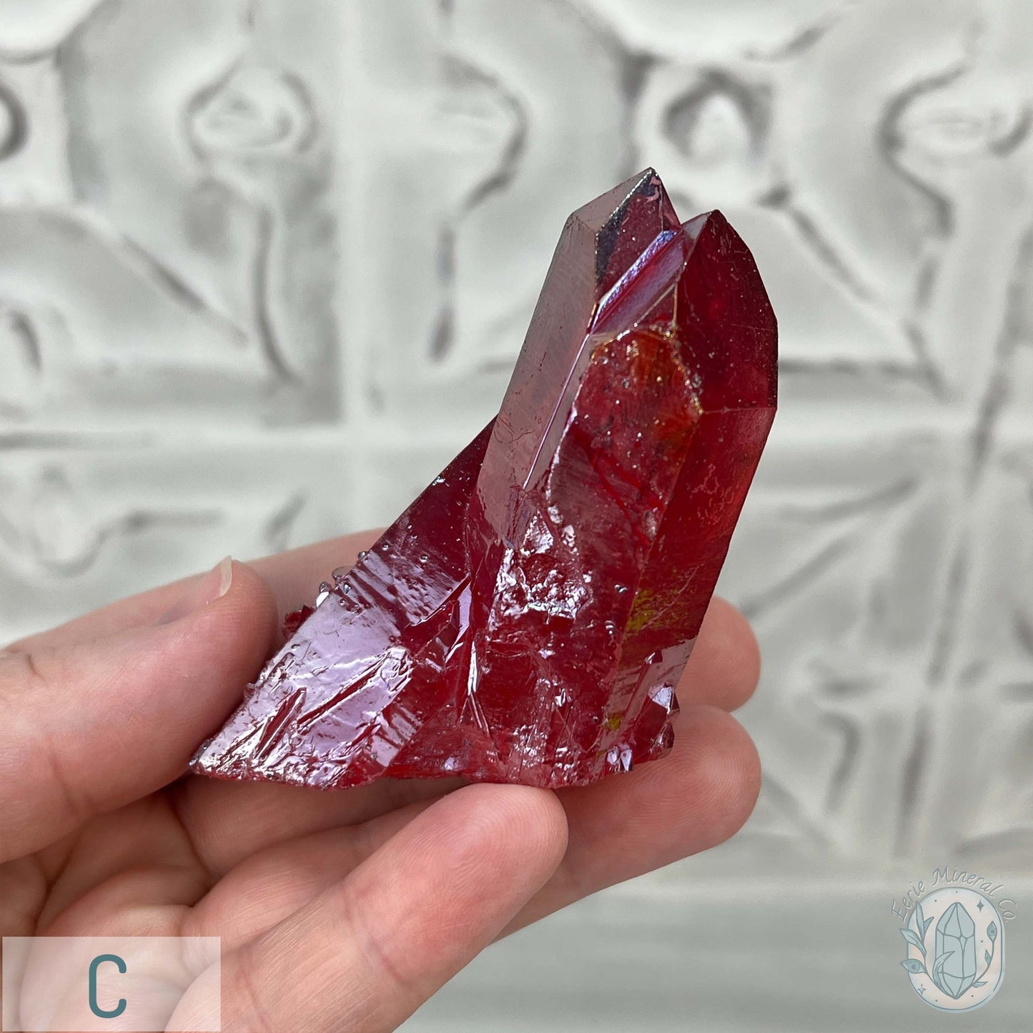 Red Rainbow Aura Clear Quartz Crystal Clusters