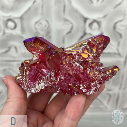 Red Rainbow Aura Clear Quartz Crystal Clusters