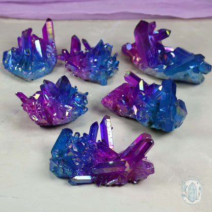 Blue & Pink Aura Clear Quartz Crystal Clusters