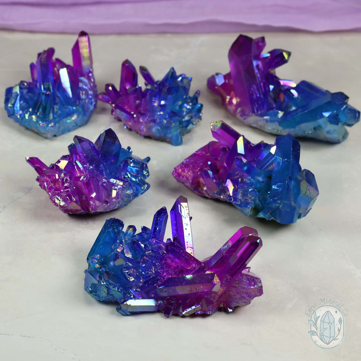 Blue & Pink Aura Clear Quartz Crystal Clusters